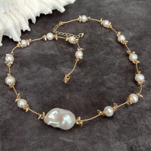 Collana Choker Perla Bianca Coltivata Barocco Perla Gioielli Regalo - Foto 1 di 6