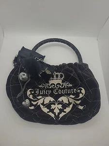 Juicy Couture Spell Out Logo Velour Bag Purse Charm Bow Dark Chocolate Brown - Picture 1 of 7