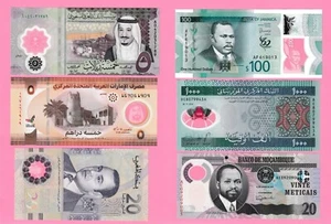 World Polymer 6 different Banknotes UNC - Picture 1 of 2