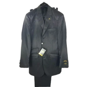 E.J. Traje negro para hombre Samuel 3 piezas pantalón plisado a rayas talla 38L - Imagen 1 de 6