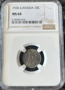 1936 Canada Silver 10c NGC MS 64 - Picture 1 of 2