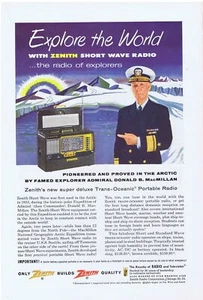 1955 Zenith Trans-Oceanic Portable Short Wave Radio, Admiral MacMillan Print Ad - Picture 1 of 1