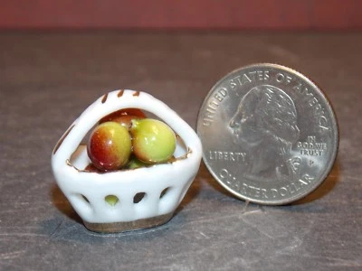 Dollhouse Miniature FOOD Fruit Basket Reutter Porcelain 1:12 inch scale B301 - Image 1 of 2