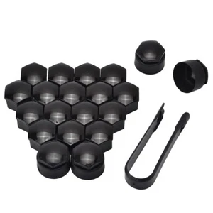 19mm GLOSS BLACK ALLOY WHEEL NUT BOLT COVERS CAPS UNIVERSAL SET FOR ANY CAR - Picture 1 of 4