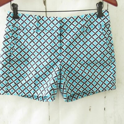 Ann Taylor City Shorts 0 Turquoise Geometric Print Flat Front Chino Preppy - Image 1 of 4