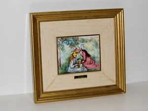 TABLEAU RENOIR PEINTURE ÉMAUX FILLES CUEILLETTE FLEURS A UNE PRE EXCELLENT ETAT - Picture 1 of 10