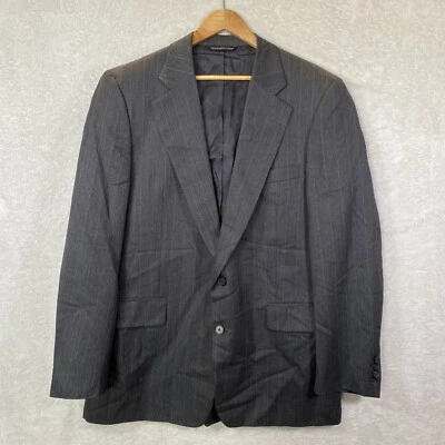 VINTAGE Samuelsohn Gray Striped Herringbone 42L Sport Coat Suit Blazer Casual - Image 1 of 4