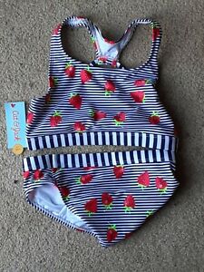 Cat & Jack Navy Striped 2 Piece Swimsuit with Strawberries