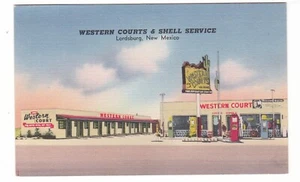 Stazione di servizio Western Court & Shell / Lordsburg, New Mexico vintage posta in lino - Foto 1 di 2