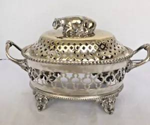 Silverplated BUTTER DISH COW FIGURINE RETICULATED Butter Holder Table Decor - Picture 1 of 12