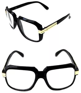 Herren Hip Hop 80er Vintage 607 Klare Gläser Brille RUN DMC Schwarz Gold Gestell - Bild 1 von 8