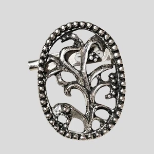Vintage Plant Brooch Oval Silver Tone Pin - Picture 1 of 3