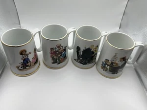 Set of 4 Vintage 1986 Norman Rockwell Museum Coffee Mugs, Cups White / Gold Trim - Picture 1 of 13