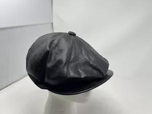 Herren Zeitungsjunge flache Kappe 100 % echtes Vintage Leder Gatsby Golf Cabbie Mütze schwarz - Bild 1 von 8