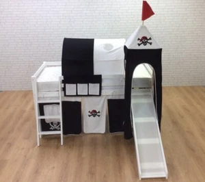 3ft Single Midsleeper With Slide Bed Frame Pine White Pirate Princess Tent - Picture 1 of 8