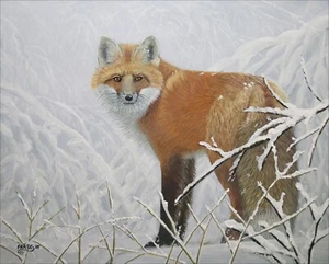 FRASE ORIGINAL PAINTING FOX SNOW REALISM WILDLIFE ART WINTER MICHIGAN ARTIST A/B - Picture 1 of 2