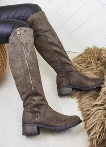 BOTAS ESTILO EQUITACIÓN CREMALLERA HASTA LA RODILLA TACÓN BLOQUE SUELA AGARRE SEÑORA MUJER TALLA ZAPATOS - Imagen 1 de 14