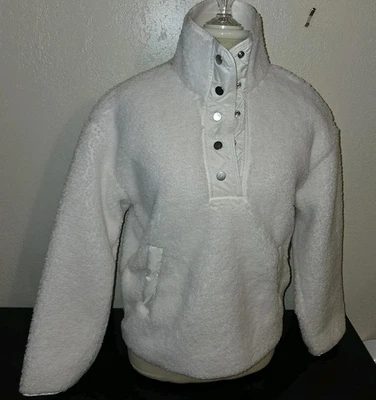 全新带标签 Athleta Cozy Sherpa Snap 卫衣女式 XS 白色羊毛模糊  — 第 1/4 张图片