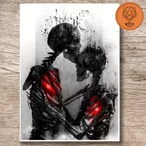 Skeleton Lovers Canvas Wall Art Poster. Gothic Grunge Alternative Quirky Gift UK - Picture 1 of 2