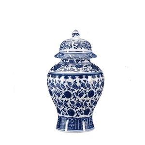 Chinese Decorative Ceramic Temple Jar Traditional Oriental Blue and White Por... - Picture 1 of 6