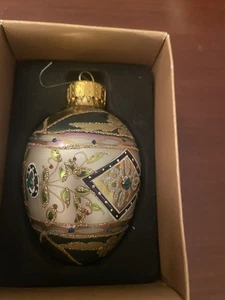 Vintage Christmas Egg Ornament Glass Rhinestones Glittered - Picture 1 of 3