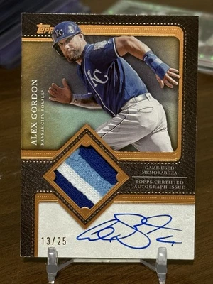 Actualización Topps 2025 Alex Gordon parche tricolor automático naranja/25 Kansas City Royals Foto 1 de 4