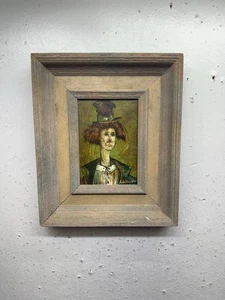Pintura al óleo de payaso Chester firmada enmarcada original vintage - Imagen 1 de 13