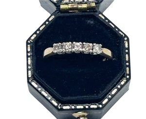 Sparkling 5 Antique Natural Diamond 14k Gold Two Tone Wedding Band Size 6 - Picture 1 of 7