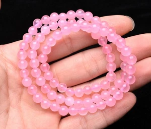 Bracciale 6,5 mm cristallo quarzo rosa naturale pietre preziose Madagascar - Foto 1 di 6