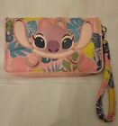 Disney Lilo & Stitch Pink Tropical Design  Wristlet Wallet with Wrist Strap EUC 