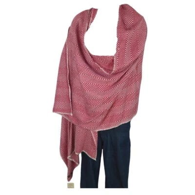 Cachemira|Shaw/Throw|Telar a mano|Nepal|Mezcla de 2 colores | Rojo y marfil Foto 1 de 4