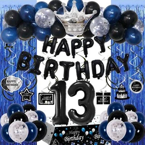 13th Birthday Decorations for Boys 73PCS Blue Black Happy 13th Birthday Decor... - Picture 1 of 7