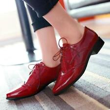 Women's Pointy Toe faux Patent Leather Lace Up Flat casual Oxford Shoes