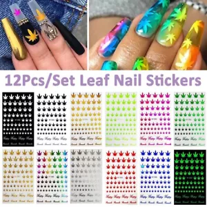 Nail Art 3D Decal Adhesive Stickers Pot Weed Marijuana Leaf Cannabis Newly - Foto 1 di 8