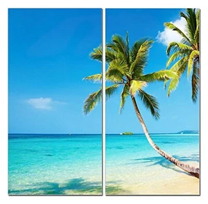 Decoración de arte de pared de lona - Juego de 2 piezas de playa de palmeras 12x24 (total 24x24 pulgadas) - Imagen 1 de 8