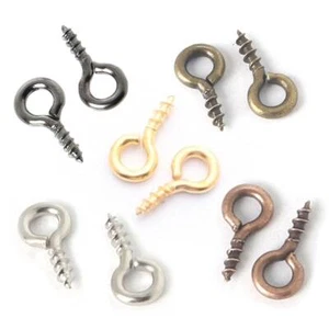 200pcs 4x9mm Gold/Silver/Bronze Metal Hole Eyelets Screw Bails Top Pins Hooks - Picture 1 of 10