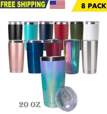 8 Pack 20oz Tumbler Stainless Steel Slider Lid Double Wall Vacuum Insulated