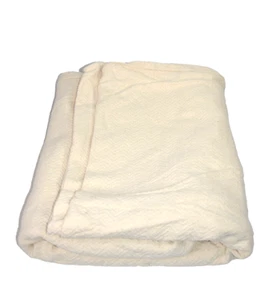 Eddie Bauer Home Blanket Cotton Queen Vtg Ivory Woven Heavy Herringbone 88 x 100 - Picture 1 of 4