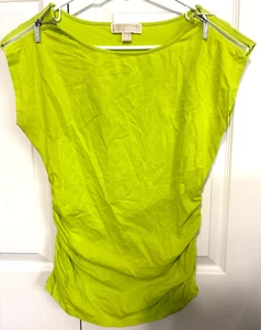 Michael Kors Lime Green M Women Drawstring Sides Zipper Top Shirt - Picture 1 of 3