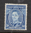 1940 Australia Pre Decimal Kgvi. Three Pence 3D. Bright Blue. P15 X 14. Sg186.