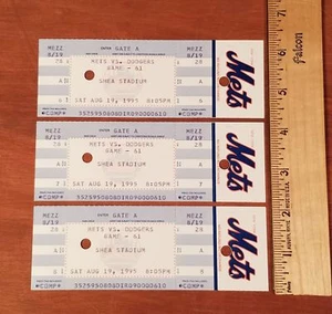 NY METS vs Dodgers at SHEA STADIUM (3) talones de boletos usados 19 de agosto de 1995 8/9/95 - Imagen 1 de 10