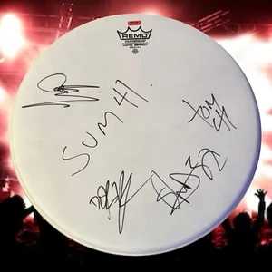 GFA Deryck Whibley x4 Band * SUM 41 * Signed 13" Drumhead PROOF COA - Picture 1 of 4