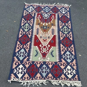 Tappeto kilim anatolico turco usato tessuto a mano tappeto tribale boho kilim vintage - Foto 1 di 10