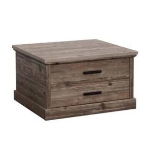 SAUDER Coffee Table 19.016" H X 32.205" L Pebble Pine Square Composite Drawers - Picture 1 of 12
