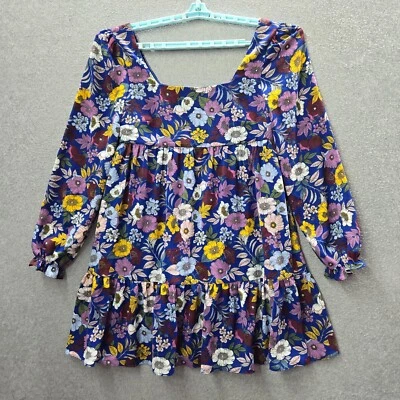 Vestido BCBGeneration Mujer 4 Azul Floral Volantes Cuello Cuadrado Mini Globo Nuevo con Etiquetas Foto 1 de 4