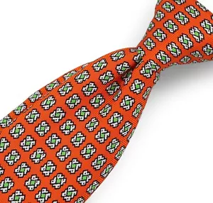 Polo Ralph Lauren Silk Tie Orange w/Blue Floret Print Handmade in Italy Classic - Picture 1 of 9