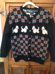 Suéter multicolor con botones 100 % lana virgen diseño SCOTTY DOG a cuadros talla 36 - Imagen 1 de 6