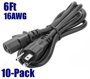 Paquete de 10 cables de alimentación para computadora/TV de alta resistencia de 6 pies 16 AWG NEMA 5-15P a IEC320-C13 lote - Imagen 1 de 2