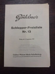 Original Güldner Preisliste Nr. 13 für Schlepper / Traktoren von 09/1951 - Picture 1 of 3