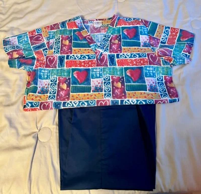 WOMENS CHEROKEE LARGE LONG 33”SCRUB PANTS &MED-GEAR PRINT TOP INCLUDED - Image 1 of 4